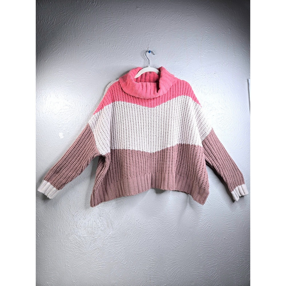 POL Slouchy Oversized Sweater S Colorblock Chunky Soft Knit Turtleneck Pullover